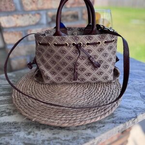 Dooney & Bourke Rare Vintage 1993 Monogram Straw & Leather Satchel Made in USA